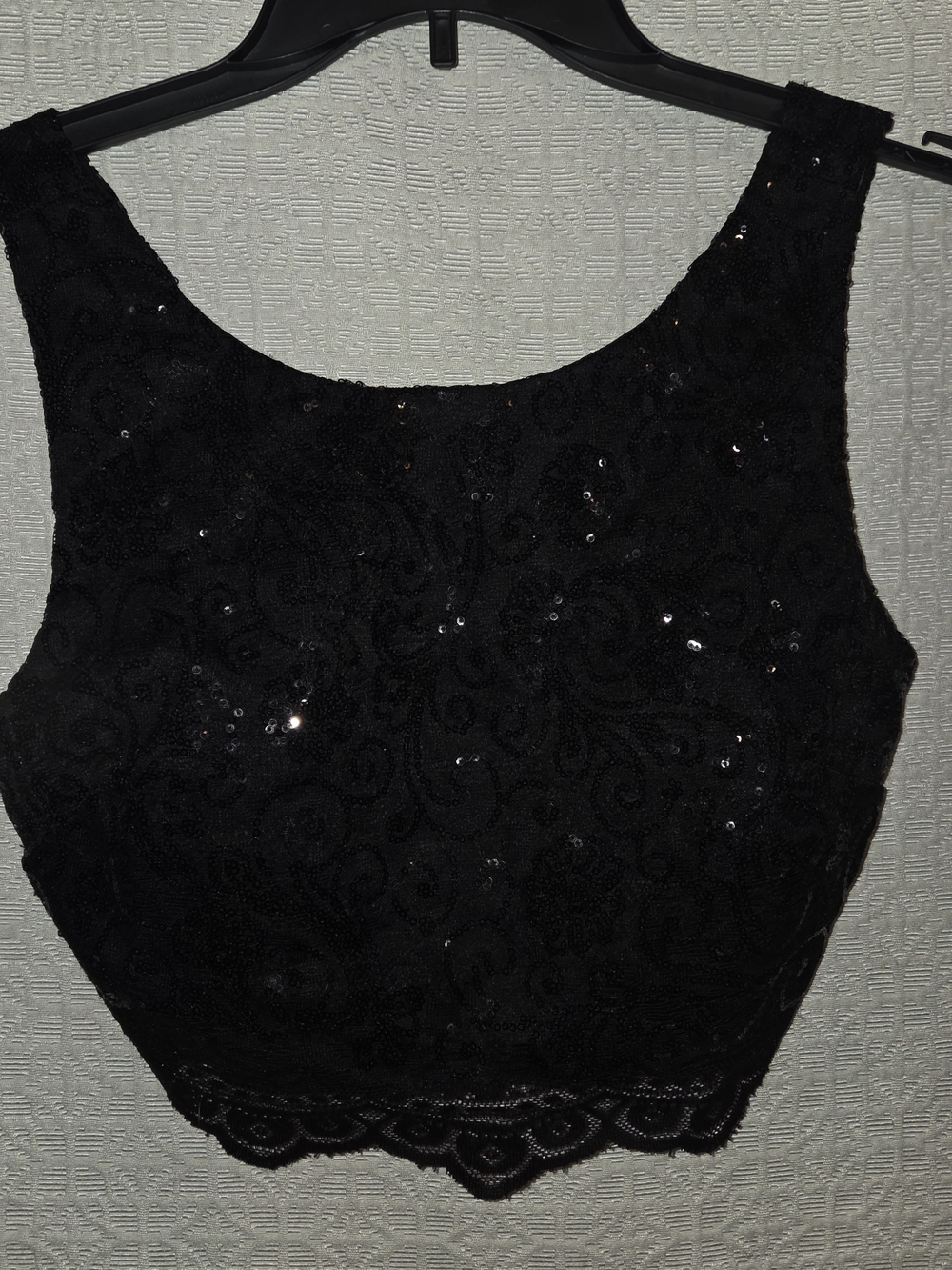 City Triangles Black Sequin Lace Crop Top